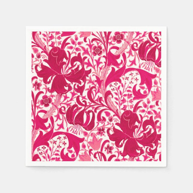 Guardanapo De Papel William Morris Iris e Lily, Fuchsia Pink (Frente)