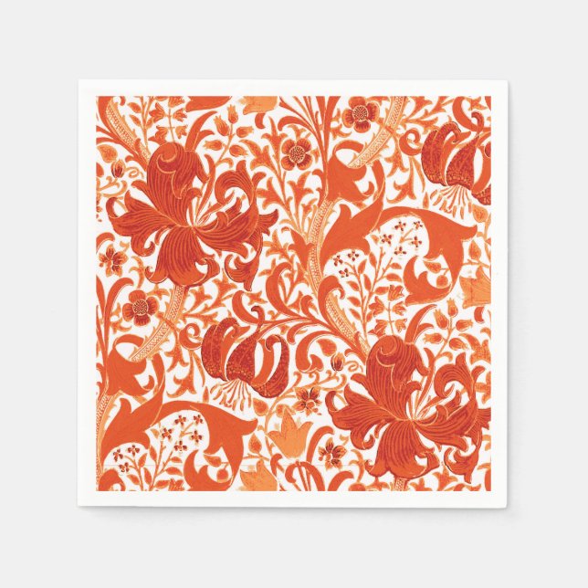 Guardanapo De Papel William Morris Iris e Lily, Mandarin Orange (Frente)