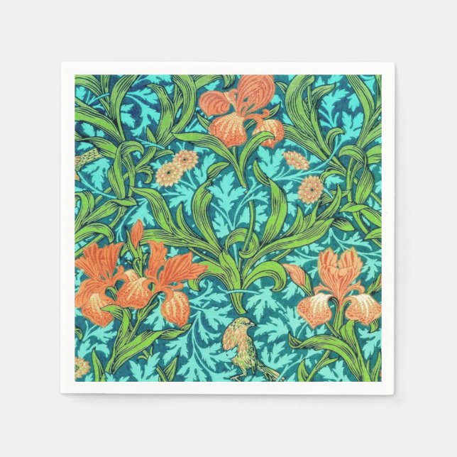 Guardanapo De Papel William Morris Irises, Orange e Turquoise (Frente)