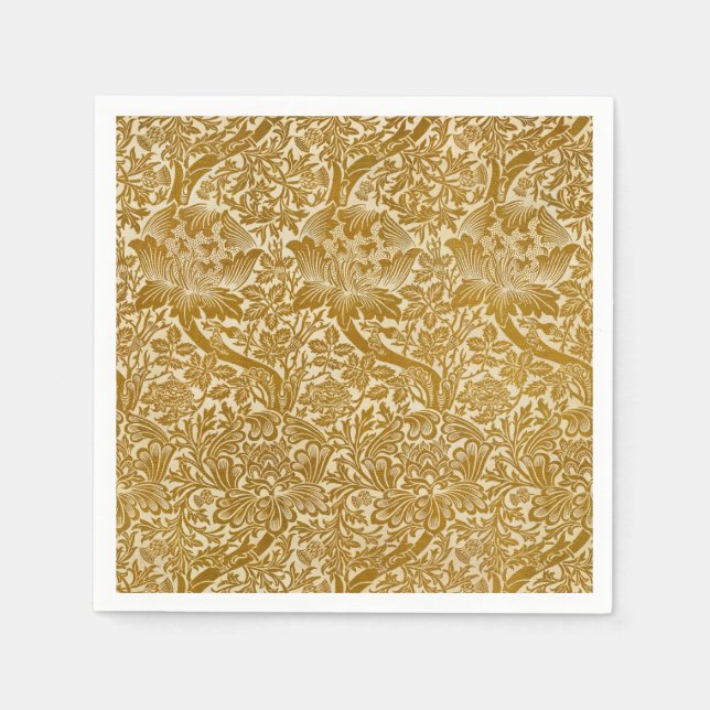 Guardanapo De Papel William Morris Rosa e Thistle Floral Ouro (Frente)