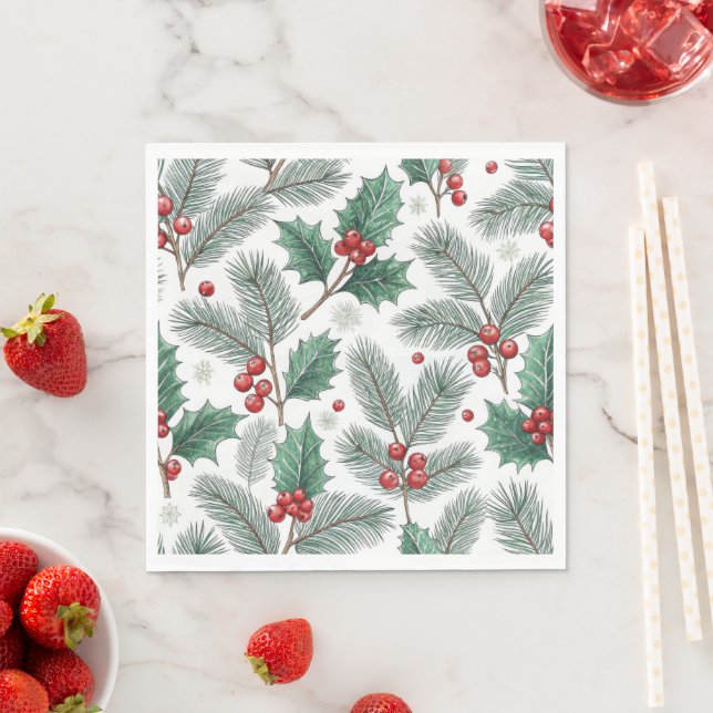 Guardanapo De Papel Winter Cherries Christmas Holiday Pattern (Insitu)