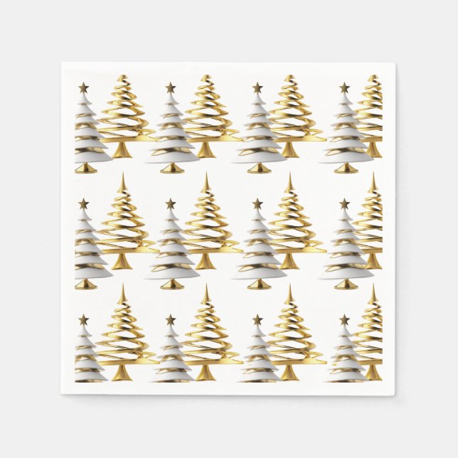 Guardanapo De Papel Winter christmas tree white gold holiday theme (Frente)