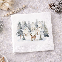 Guardanapo De Papel Winter Deer in Village Watercolor Baby Shower