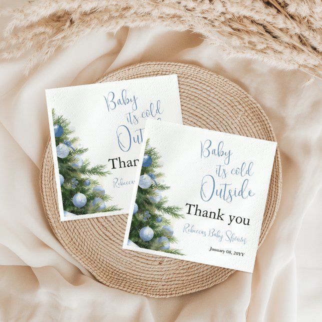 Guardanapo De Papel Winter It's Cold Outside Blue Bow Baby Shower (Criador carregado)