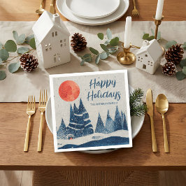Guardanapo De Papel Winter Landscape Forest Moon Navy Blue Drawing