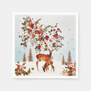 Guardanapo De Papel Winter Love Bird Christmas Tree Watercolor