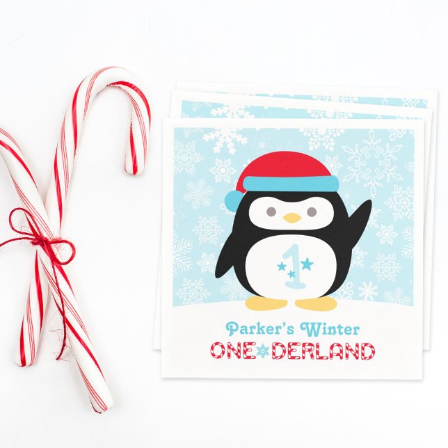 Guardanapo De Papel Winter ONE derland Birthday Penguin Party (Criador carregado)
