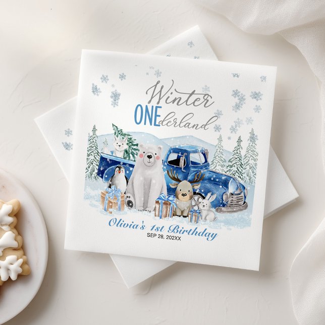 Guardanapo De Papel Winter Onederland Arctic Animal Boy 1st Birthday (Criador carregado)