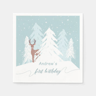 Guardanapo De Papel Winter Onederland Birthday Custom Napkin Blue