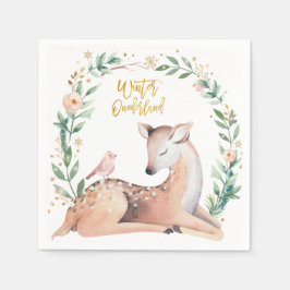 Guardanapo De Papel Winter ONEderland Dourado Deer Greenery Woodland