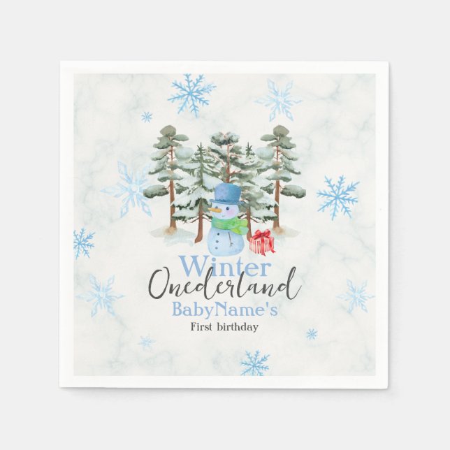 Guardanapo De Papel Winter Onederland First Birday Cute Snowman (Frente)