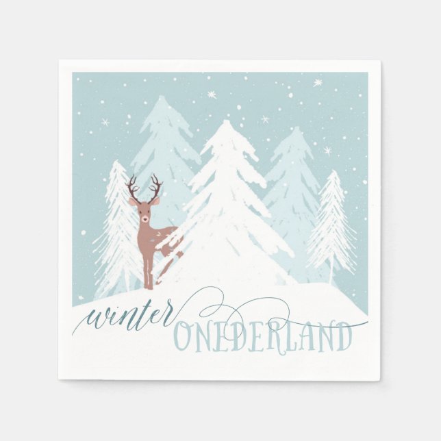 Guardanapo De Papel Winter Onederland First Birday Napkin Deer (Frente)