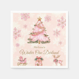 Guardanapo De Papel Winter Onederland Girl 1st Birthday Pink Snowflake