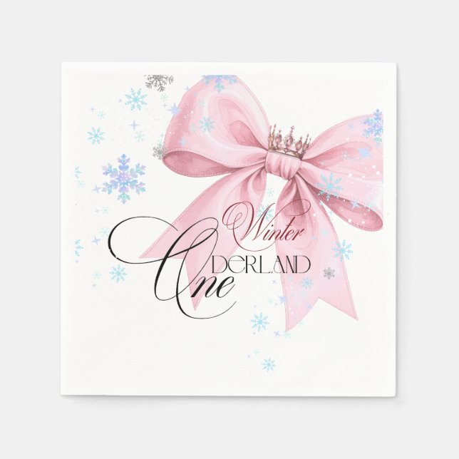 Guardanapo De Papel Winter ONEderland Pink Bow 1st Birthday Party (Frente)