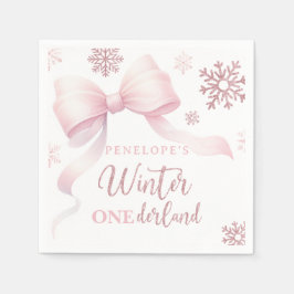 Guardanapo De Papel Winter Onederland Pink Bow Girl 1st Birthday