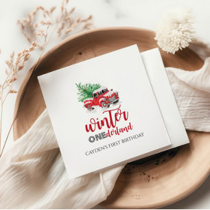 Guardanapo De Papel Winter Onederland Red Truck Primeiro Aniversário
