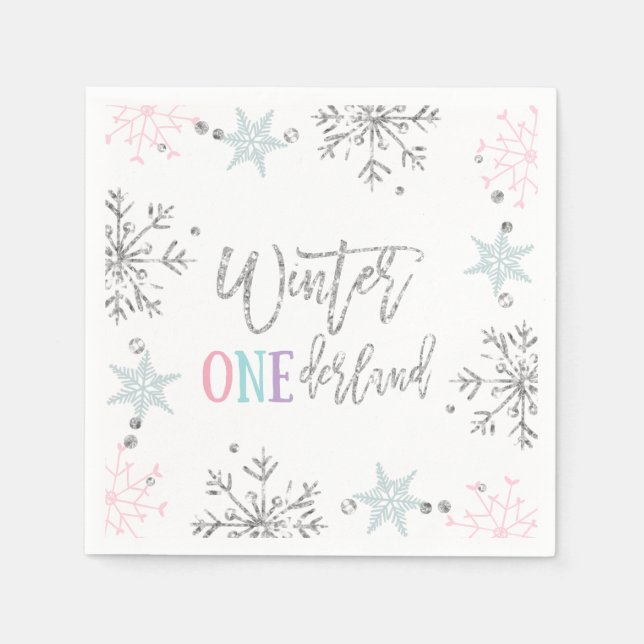 Guardanapo De Papel Winter ONEderland Silver Floral Pink Glitter Girl (Frente)