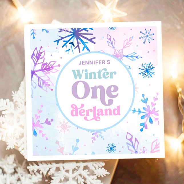 Guardanapo De Papel Winter Onederland Snowflakes Girl Snow Birday (Criador carregado)