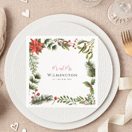 Guardanapo De Papel Winter Poinsettia Greenery Floral Wedding Paper