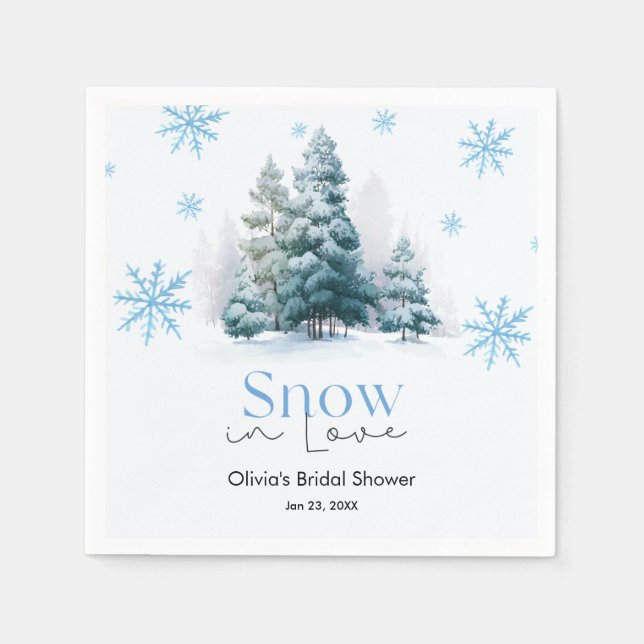 Guardanapo De Papel Winter Snow in Love Snowflakes Bridal Shower (Frente)