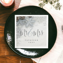 Guardanapo De Papel Winter Wendland Foto prateada de neve Sr & Sra.