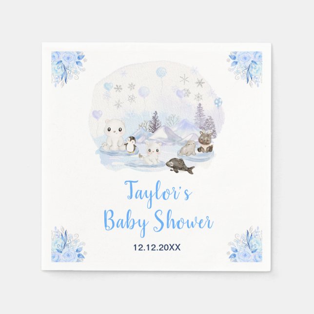 Guardanapo De Papel Winter Wonderland Arctic Animals Baby Shower (Frente)