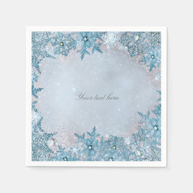 Guardanapo De Papel Winter Wonderland Blue Snowflakes Partido Elegante (Frente)