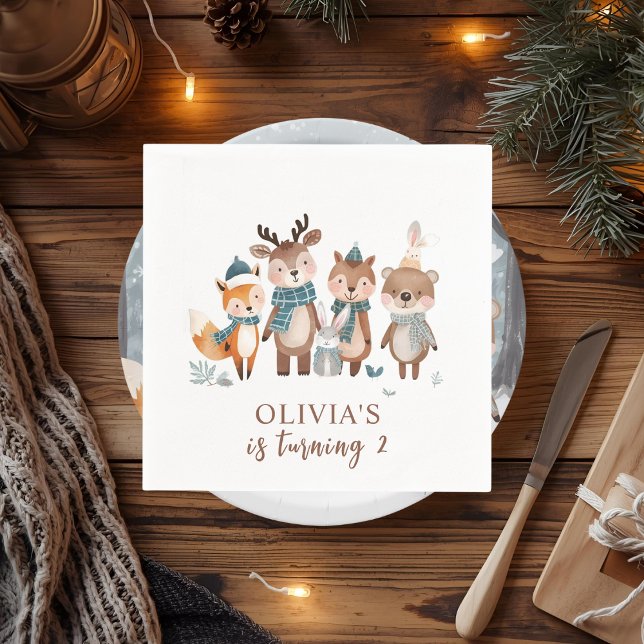 Guardanapo De Papel Winter Woodland Animals Birthday  (Criador carregado)