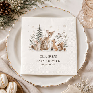 Guardanapo De Papel Winter Woodland Animals Gender Neutral Baby Shower