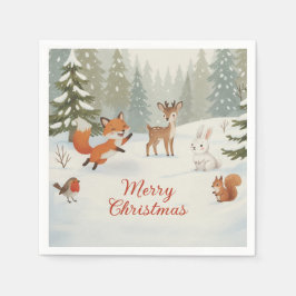 Guardanapo De Papel Winter Woodland Merry Christmas Forest Animals