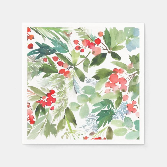 Guardanapo De Papel Winterberry Holly, Watercolor, Natal (Frente)