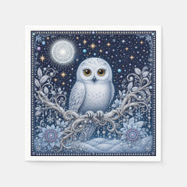 Guardanapo De Papel Winterzauber mit Schneeeule und Eisblumen