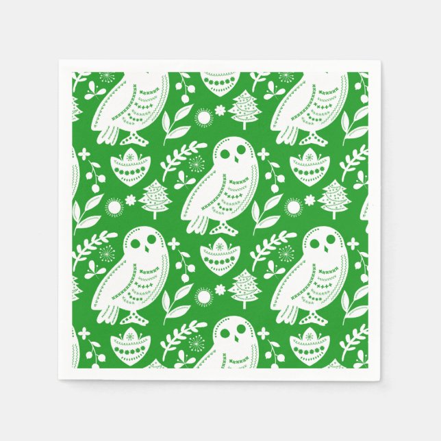 Guardanapo De Papel Wise Owl Folk Art Green Holiday (Frente)
