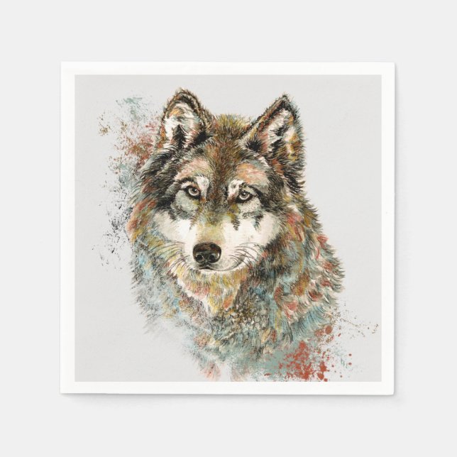 Guardanapo De Papel Wolf Code Inspirational Watercolor Willife Animal (Frente)