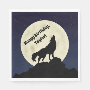 Guardanapo De Papel Wolf Howling no Azul-Lua-Noite
