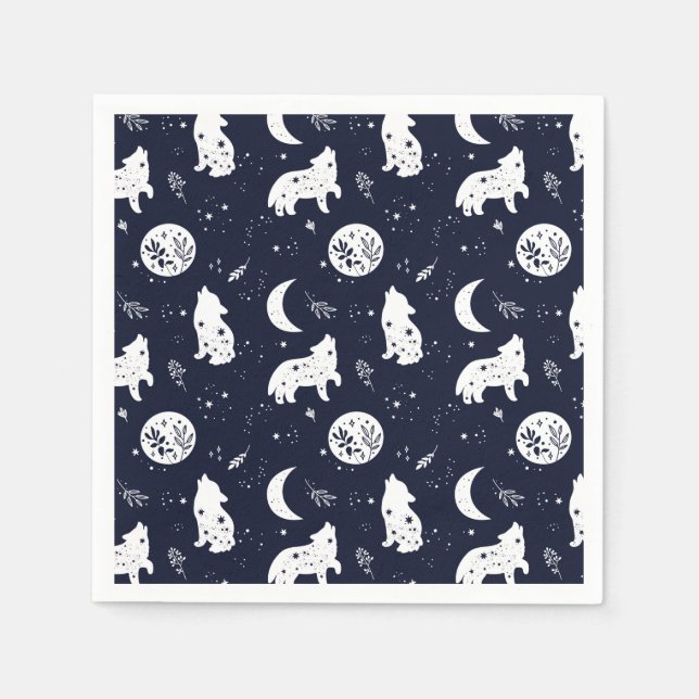 Guardanapo De Papel Wolf Pup Howling na lua (Frente)