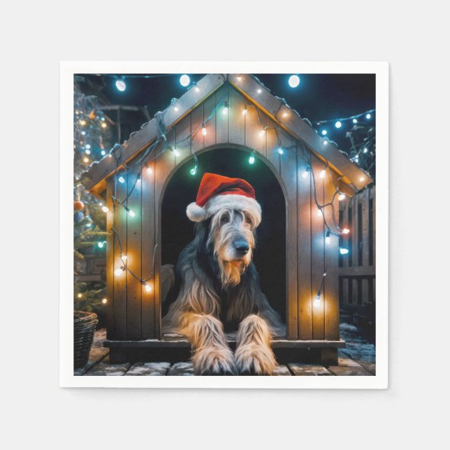 Guardanapo De Papel Wolfhound Irlandês de Natal em um Doghouse (Frente)