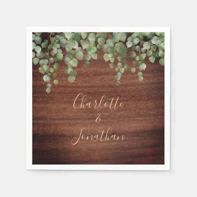 Guardanapo De Papel Wood Rustic Eucalyptus Greenery Casamento Napkins (Frente)