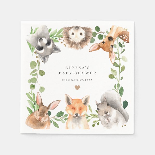 Guardanapo De Papel Woodland Animals Baby Shower Party Paper Napkins (Frente)