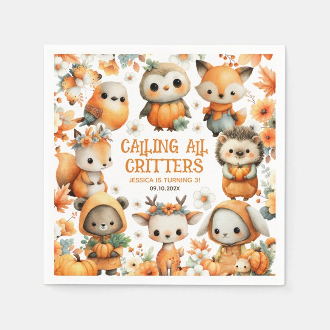 Guardanapo De Papel Woodland Animals Festive Autumn Kids' Birthday (Frente)