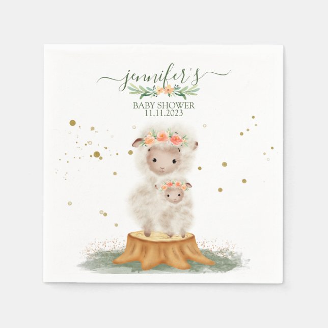 Guardanapo De Papel Woodland baby shower cute party Sheep (Frente)