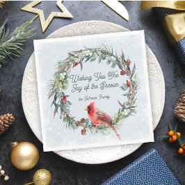 Guardanapo De Papel Woodland Christmas Wreath, Cardinal, Snowflakes