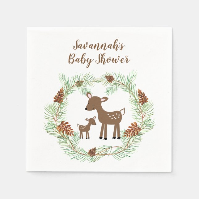 Guardanapo De Papel Woodland Deer Pine Cone Forest Chá de fraldas Napk (Frente)
