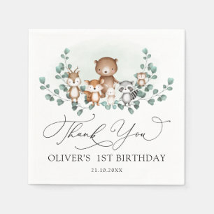 Guardanapo De Papel Woodland Eucalyptus Greenery Animal Birthday Boy