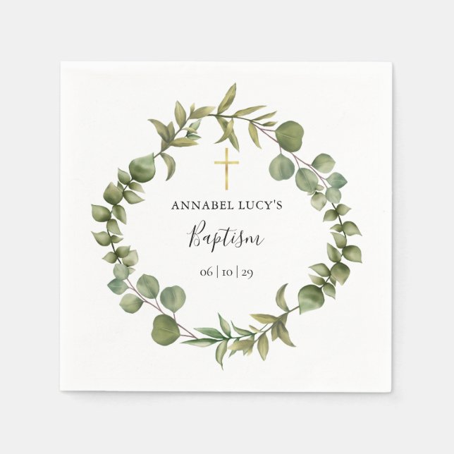 Guardanapo De Papel Woodland Eucalyptus Greenery Baptism Christening (Frente)