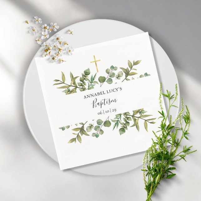 Guardanapo De Papel Woodland Eucalyptus Greenery Baptism Christening (Criador carregado)