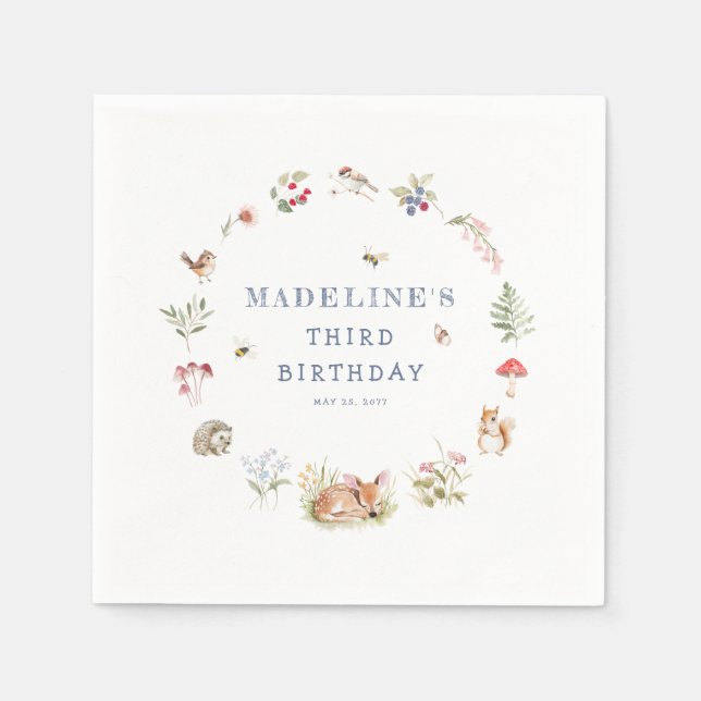 Guardanapo De Papel Woodland Forest Animals Birthday Napkins (Frente)