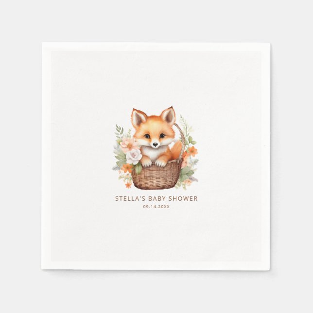 Guardanapo De Papel Woodland Fox Personalized Baby Shower Napkins (Frente)