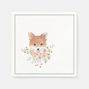 Guardanapo De Papel Woodland Friends Fox Floral Green Watercolor