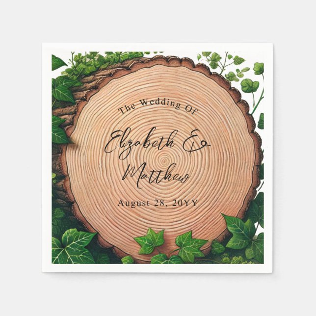 Guardanapo De Papel Woodland Harmony: Casamento Woodslice & Greenery (Frente)